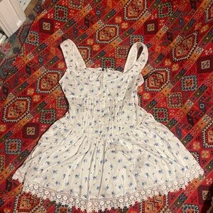 NWT Floral White and Blue Dress with Lace Trim